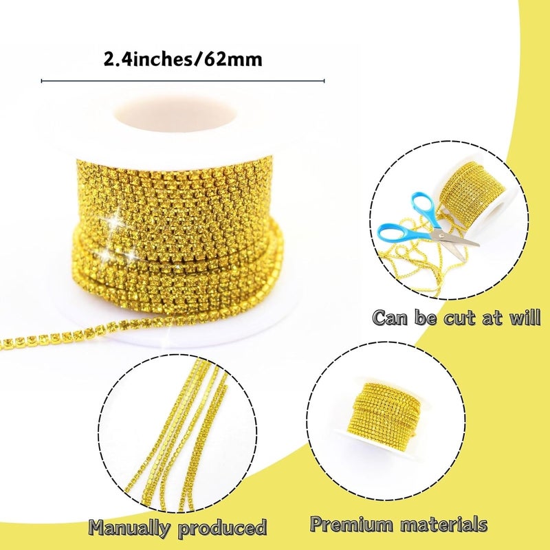 PEARLY JUN 10 Yards Yellow Rhinestone Chain Citrine Rhinestone Trim Crystal Artificial Stone Trim Cup Chain SS6 2mm Color Plated Cup Stitch Costume Decoration - Image 3